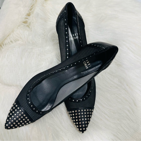 Stuart Weitzman Womens Black Leather Studded Pointy Toe Heels Size 7. M - Picture 12 of 12